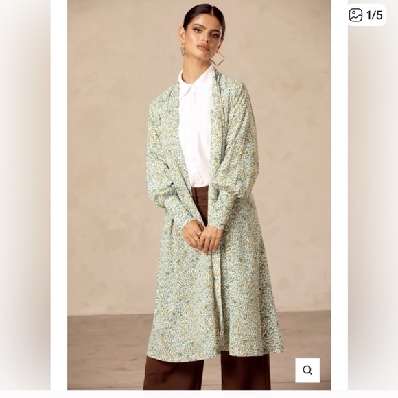 NEW Veiled Collection Open Abaya Floral Green and Blue Size XS - Picture 1 of 8